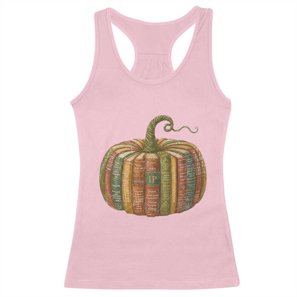Book Pumpkin Autumn Fall Librarians Bookworm Teacher Racerback Tank Top TS11 Light Pink Print Your Wear