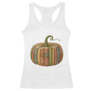 Book Pumpkin Autumn Fall Librarians Bookworm Teacher Racerback Tank Top TS11 White Print Your Wear