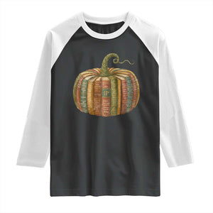 Book Pumpkin Autumn Fall Librarians Bookworm Teacher Raglan Shirt TS11 Black White Print Your Wear