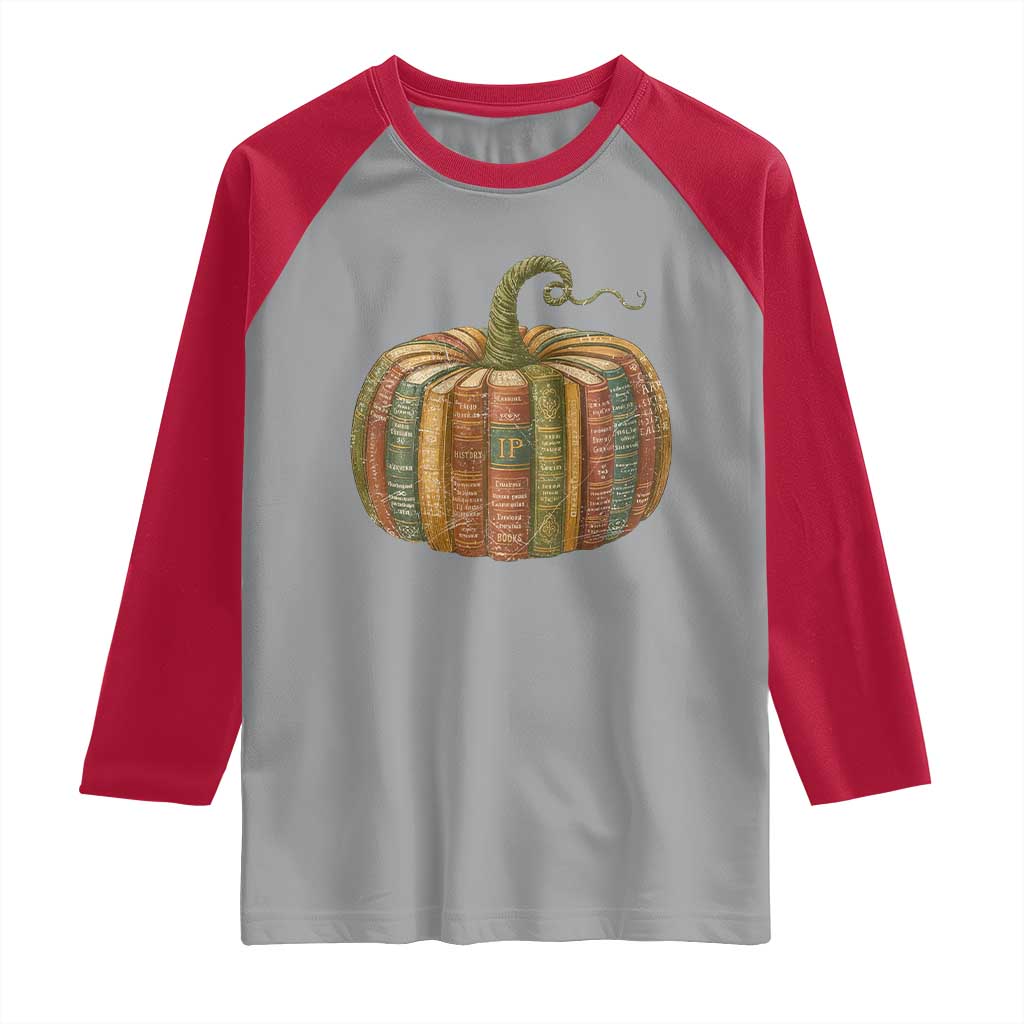 Book Pumpkin Autumn Fall Librarians Bookworm Teacher Raglan Shirt TS11 Sport Gray Red Print Your Wear