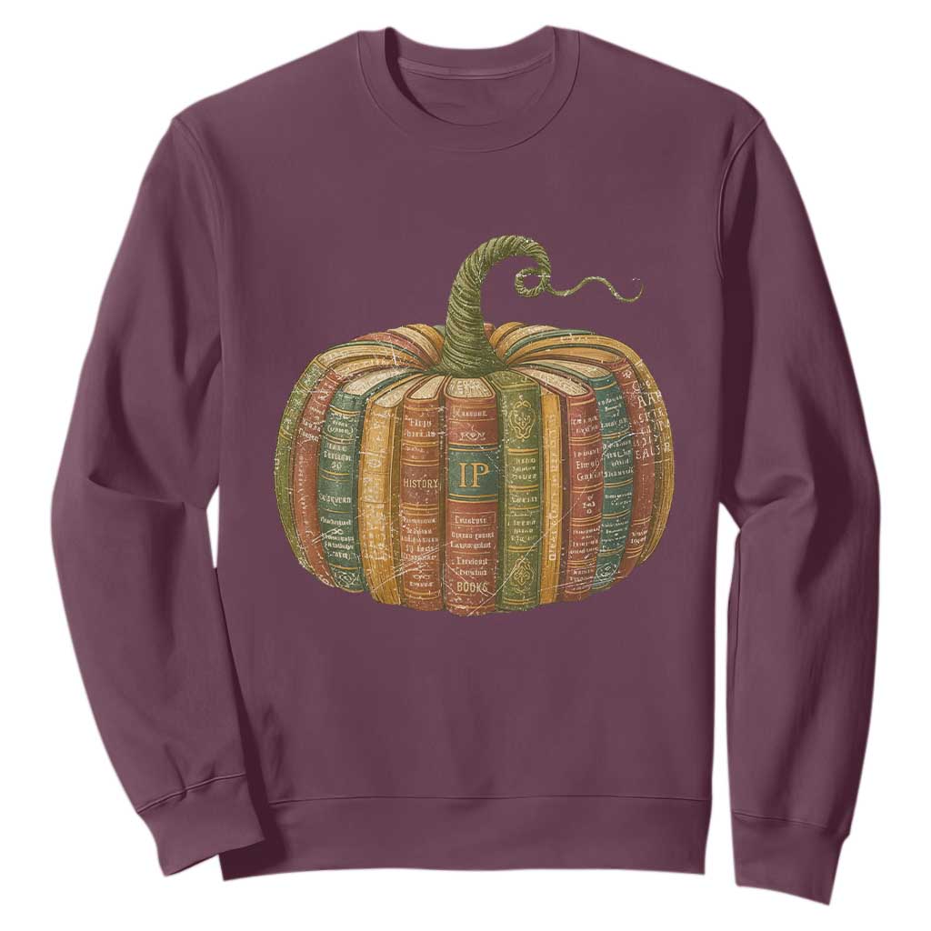 Book Pumpkin Autumn Fall Librarians Bookworm Teacher Sweatshirt TS11 Maroon Print Your Wear