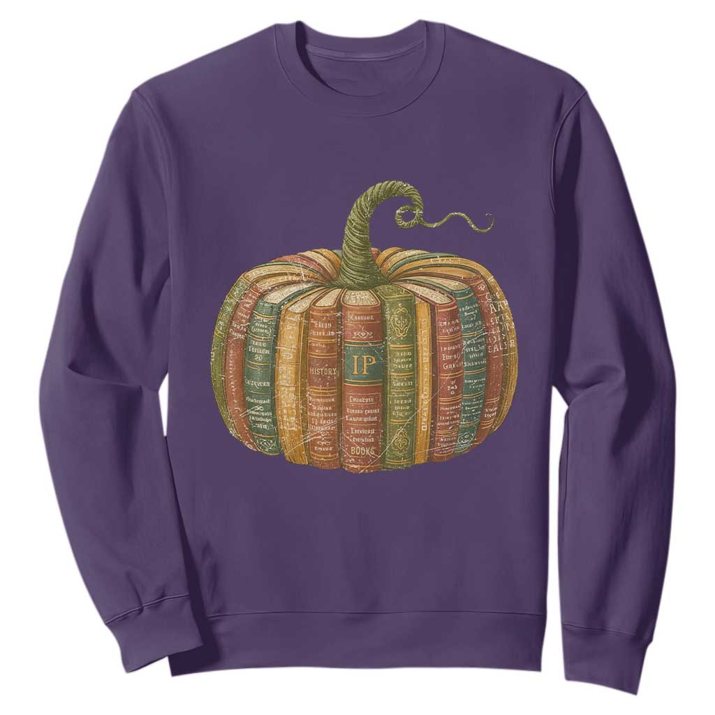 Book Pumpkin Autumn Fall Librarians Bookworm Teacher Sweatshirt TS11 Purple Print Your Wear