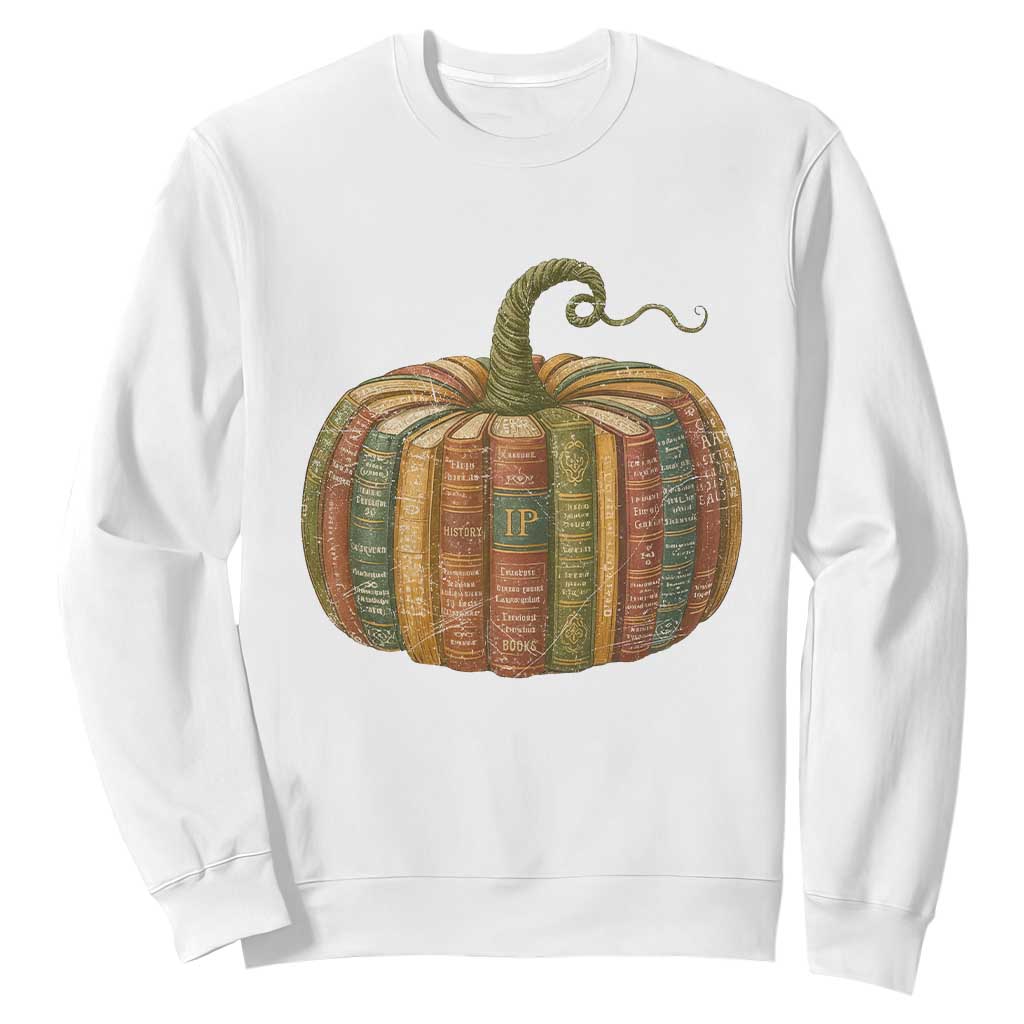 Book Pumpkin Autumn Fall Librarians Bookworm Teacher Sweatshirt TS11 White Print Your Wear