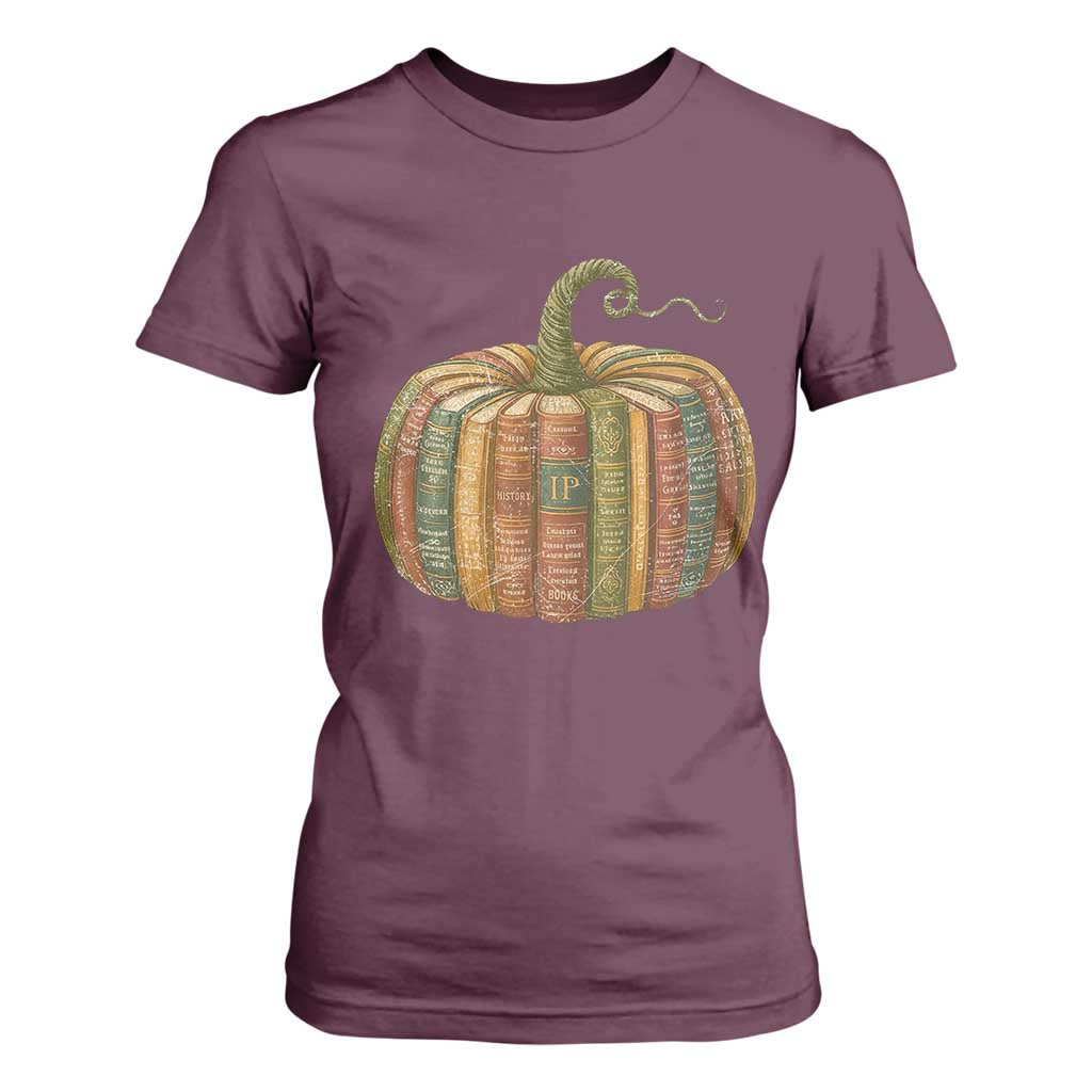 Book Pumpkin Autumn Fall Librarians Bookworm Teacher T Shirt For Women TS11 Maroon Print Your Wear