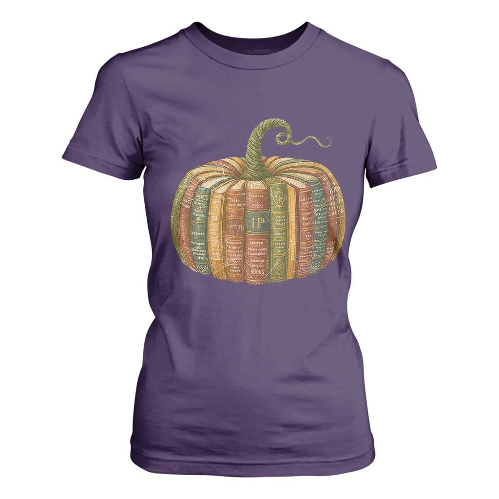 Book Pumpkin Autumn Fall Librarians Bookworm Teacher T Shirt For Women TS11 Purple Print Your Wear