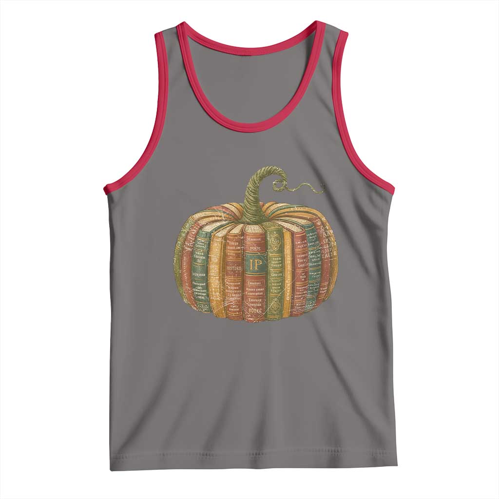 Book Pumpkin Autumn Fall Librarians Bookworm Teacher Tank Top TS11 Deep Heather Red Print Your Wear