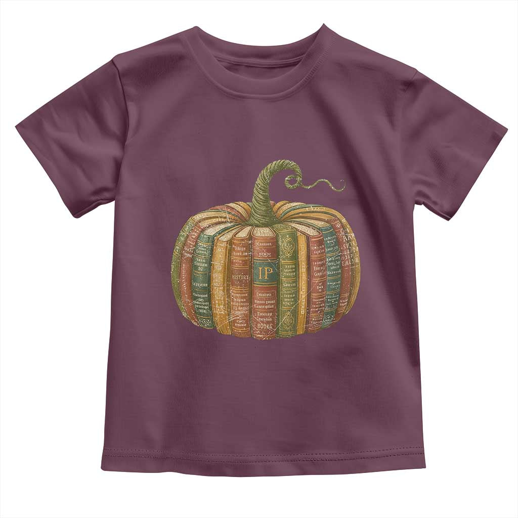 Book Pumpkin Autumn Fall Librarians Bookworm Teacher Toddler T Shirt TS11 Maroon Print Your Wear