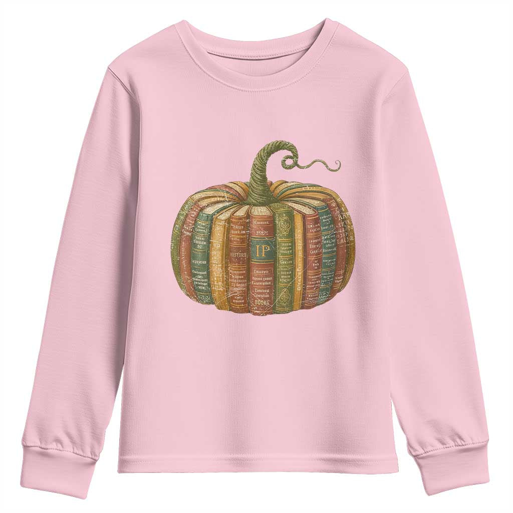 Book Pumpkin Autumn Fall Librarians Bookworm Teacher Youth Sweatshirt TS11 Light Pink Print Your Wear