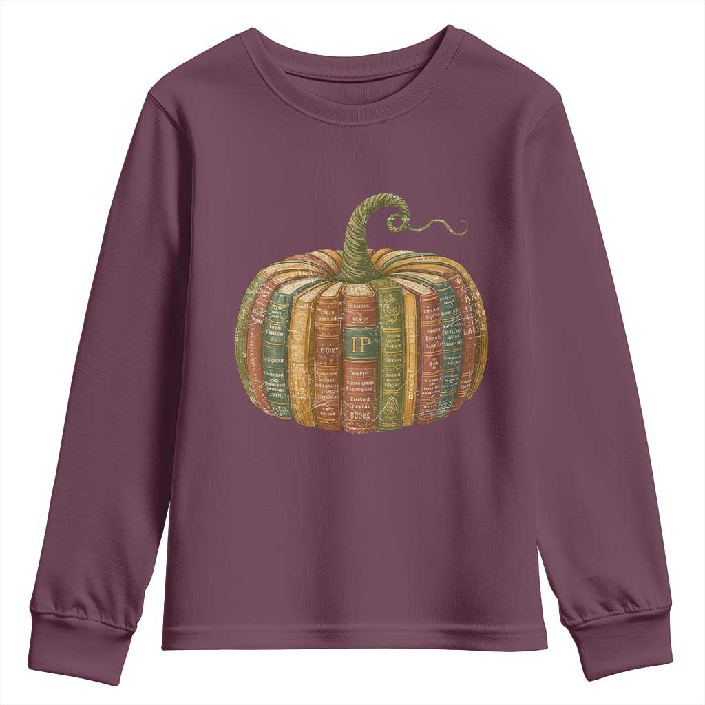 Book Pumpkin Autumn Fall Librarians Bookworm Teacher Youth Sweatshirt TS11 Maroon Print Your Wear