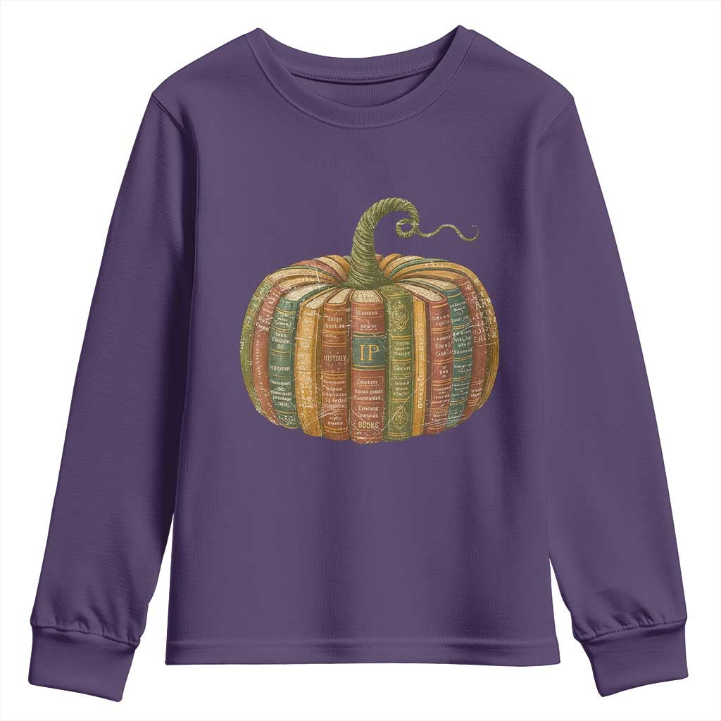 Book Pumpkin Autumn Fall Librarians Bookworm Teacher Youth Sweatshirt TS11 Purple Print Your Wear