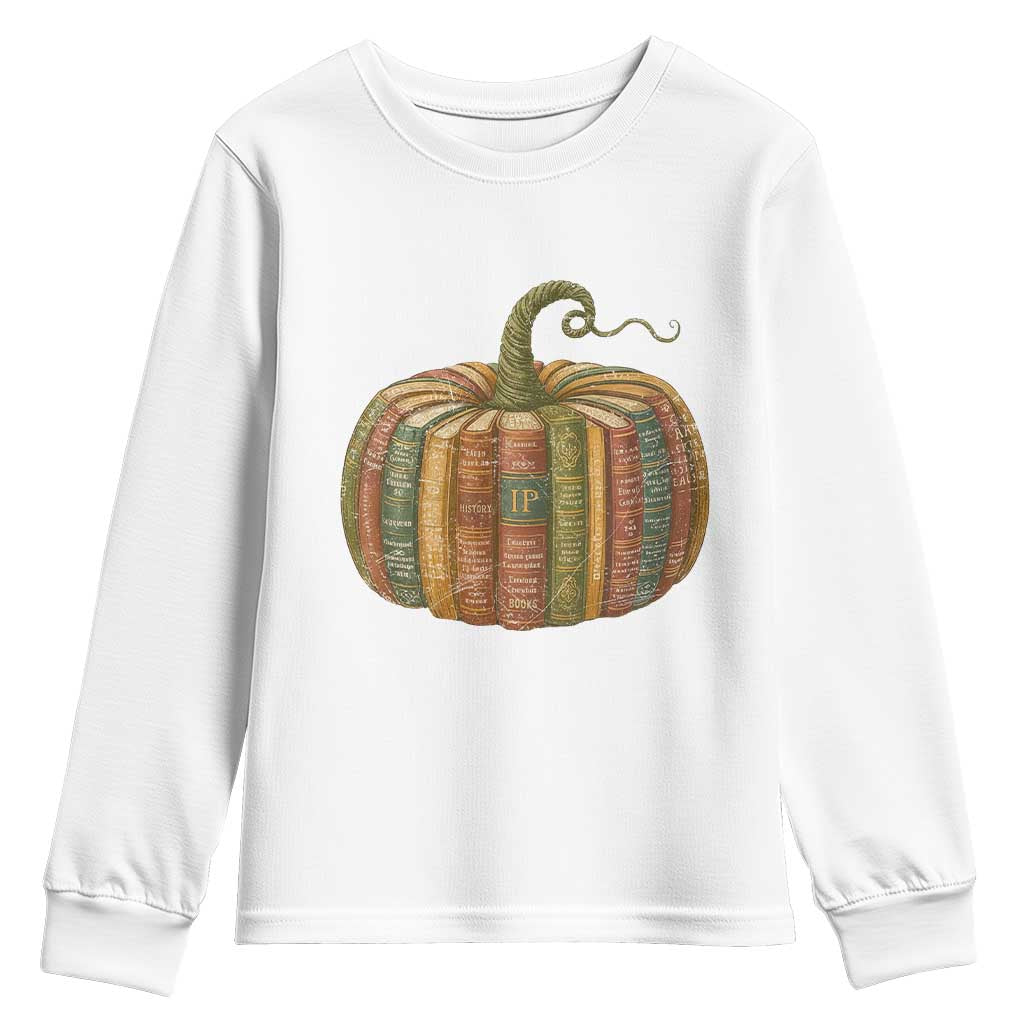 Book Pumpkin Autumn Fall Librarians Bookworm Teacher Youth Sweatshirt TS11 White Print Your Wear