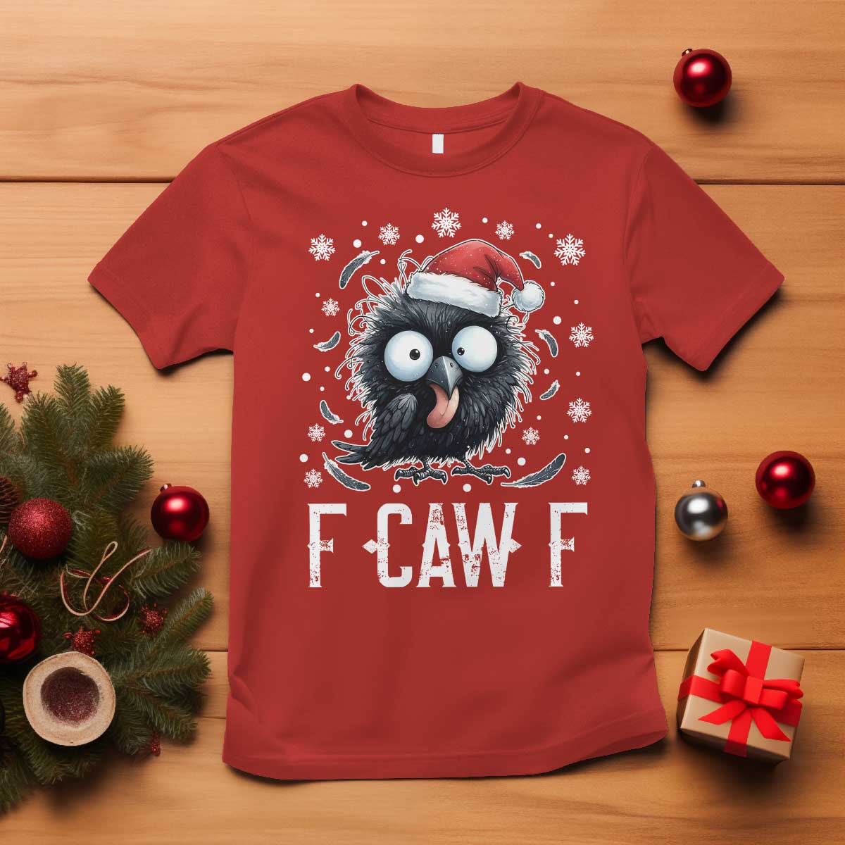 Funny F Caw F Christmas Crow T Shirt Santa Raven Xmas Holiday TS11 Red Print Your Wear