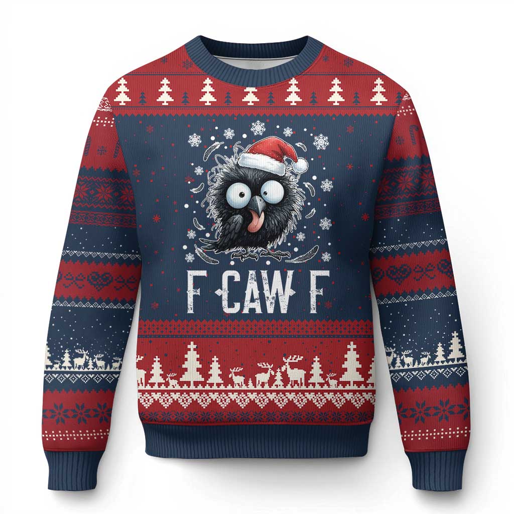 Funny F Caw F Xmas Crow Ugly Christmas Sweater Santa Raven Xmas Holiday TS11 Navy Red Print Your Wear