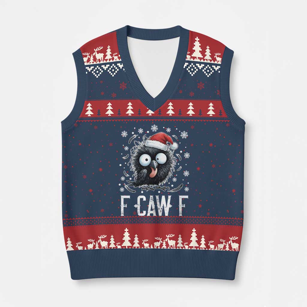 Funny F Caw F Xmas Crow V-Neck Knit Sweater Vest Santa Raven Xmas Holiday TS11 Navy Red Print Your Wear