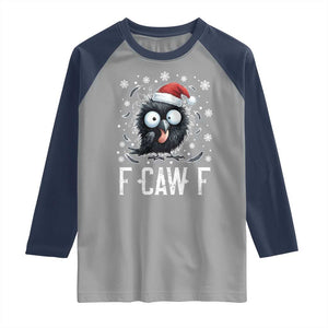 Funny F Caw F Christmas Crow Raglan Shirt Santa Raven Xmas Holiday TS11 Sport Gray Navy Print Your Wear