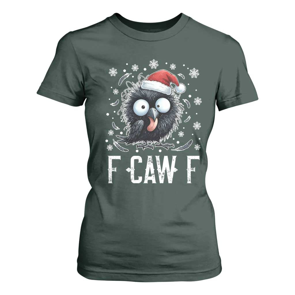 Funny F Caw F Christmas Crow T Shirt For Women Santa Raven Xmas Holiday TS11 Dark Forest Green Print Your Wear
