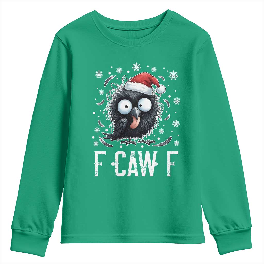 Funny F Caw F Christmas Crow Youth Sweatshirt Santa Raven Xmas Holiday TS11 Irish Green Print Your Wear