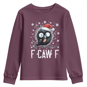 Funny F Caw F Christmas Crow Youth Sweatshirt Santa Raven Xmas Holiday TS11 Maroon Print Your Wear