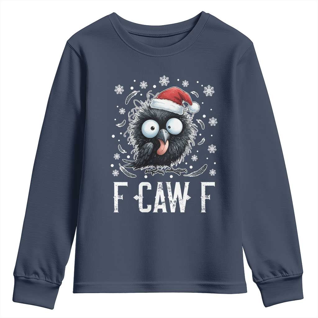Funny F Caw F Christmas Crow Youth Sweatshirt Santa Raven Xmas Holiday TS11 Navy Print Your Wear