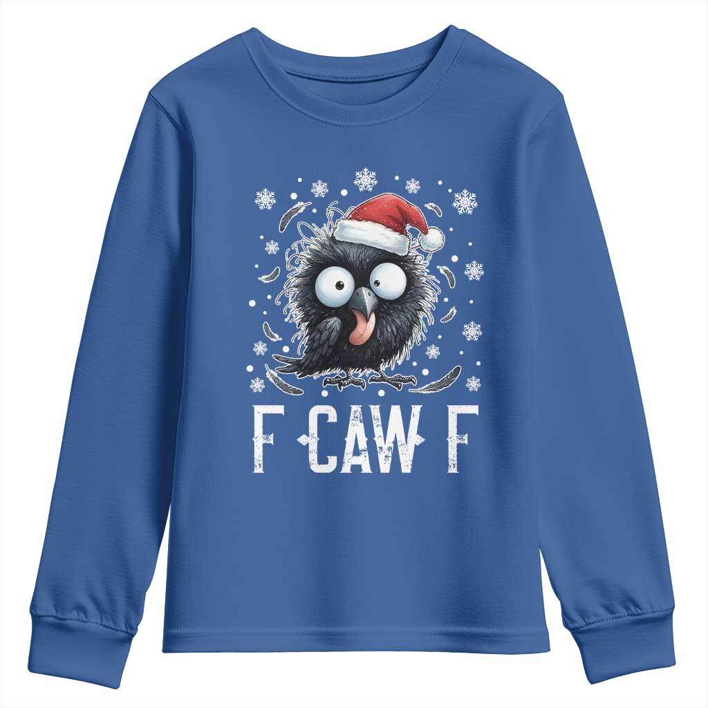 Funny F Caw F Christmas Crow Youth Sweatshirt Santa Raven Xmas Holiday TS11 Royal Blue Print Your Wear