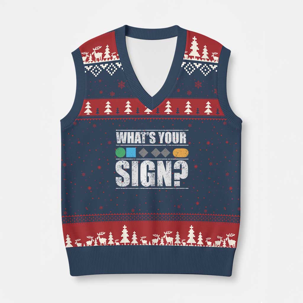 Funny Ski Snowboard Whats Your Sign V-Neck Knit Sweater Vest TS11 Navy Red Print Your Wear