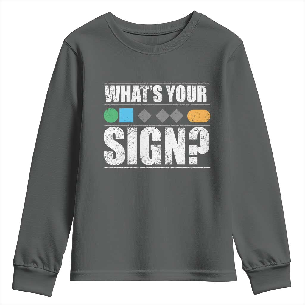 Funny Ski Snowboard Whats Your Sign Youth Sweatshirt TS11 Dark Heather Print Your Wear