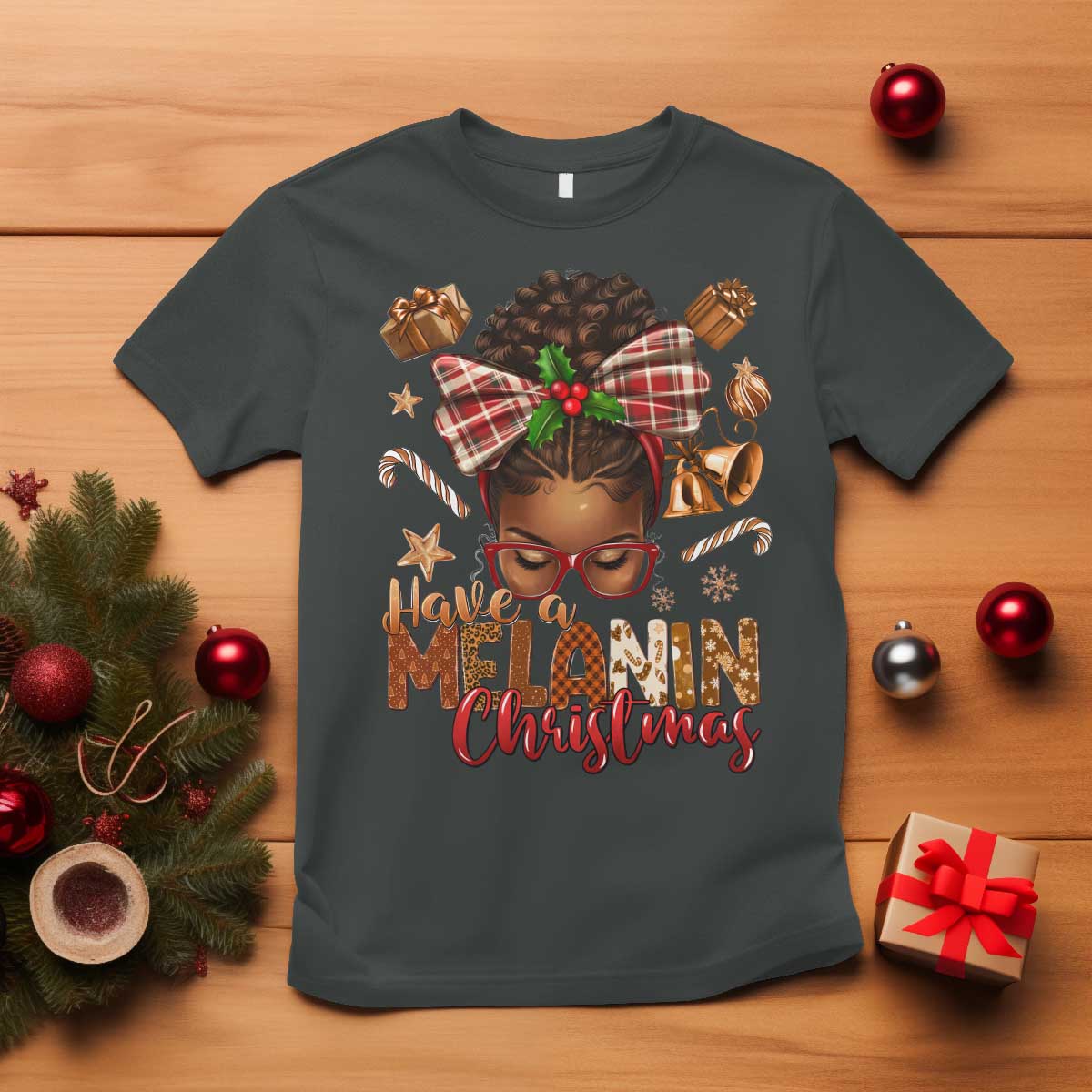 Have A Melanin Christmas African American Girl Xmas T Shirt TS11 Dark Heather Print Your Wear