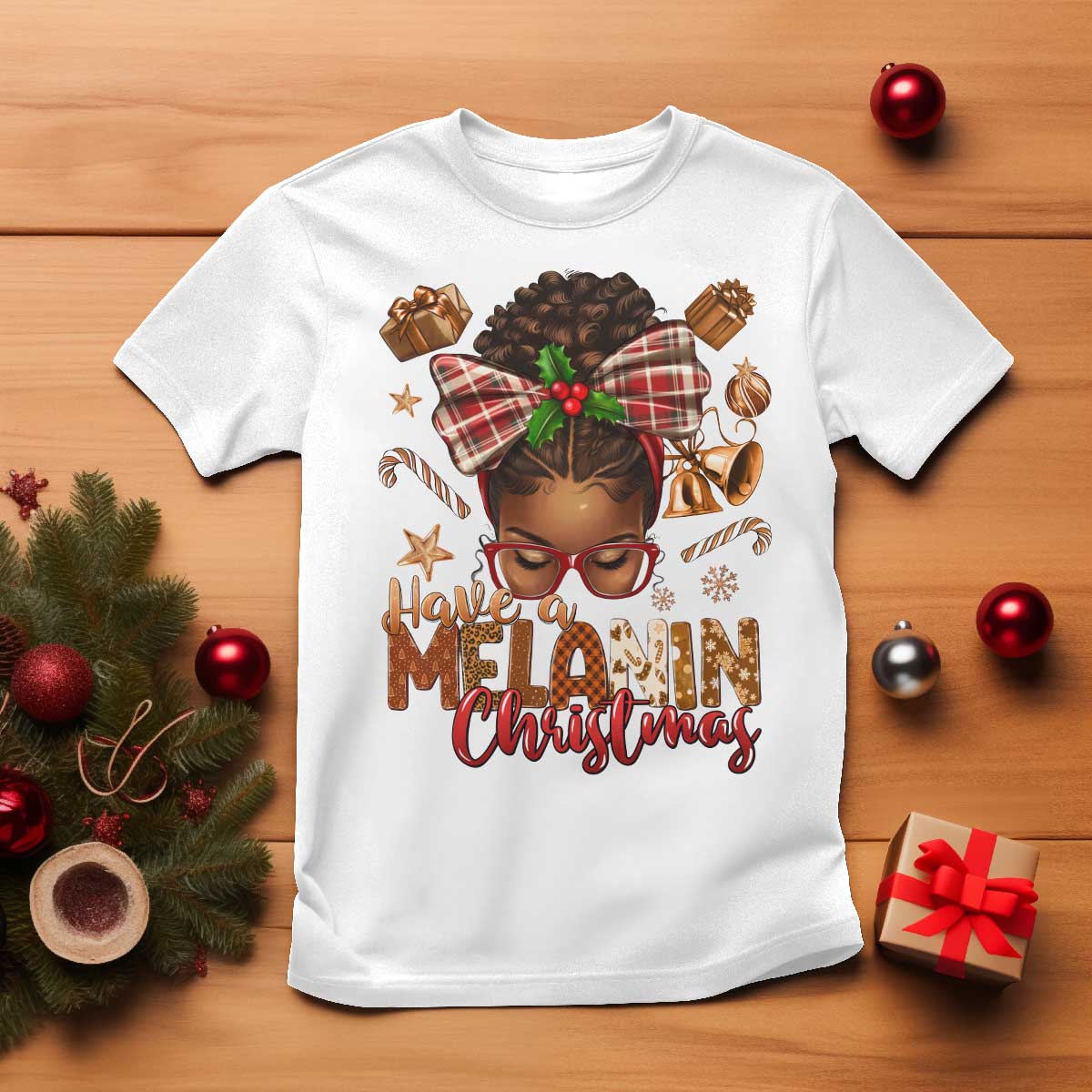 Have A Melanin Christmas African American Girl Xmas T Shirt TS11 White Print Your Wear