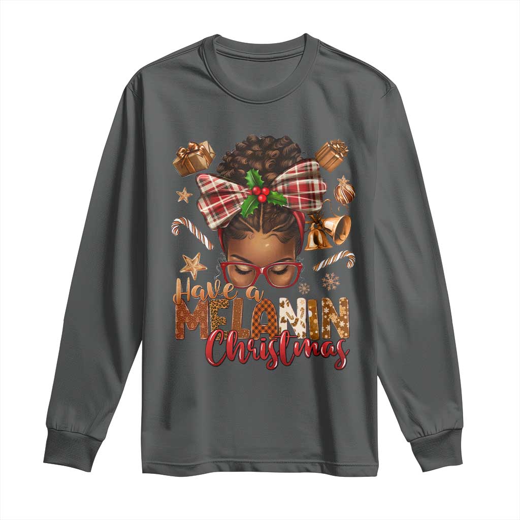 Have A Melanin Christmas African American Girl Xmas Long Sleeve Shirt TS11 Dark Heather Print Your Wear