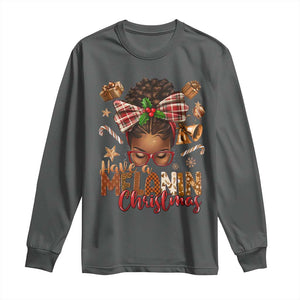 Have A Melanin Christmas African American Girl Xmas Long Sleeve Shirt TS11 Dark Heather Print Your Wear