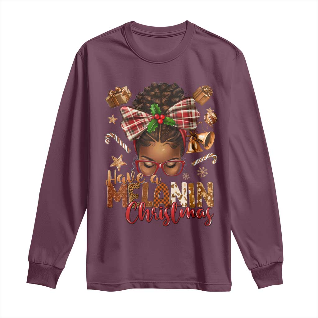 Have A Melanin Christmas African American Girl Xmas Long Sleeve Shirt TS11 Maroon Print Your Wear