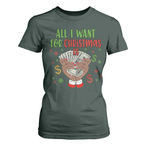Funny All I Want For Christmas Is Money T Shirt For Women Xmas Melanin Black African American Hands TS11 Dark Forest Green Print Your Wear