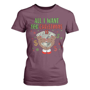 Funny All I Want For Christmas Is Money T Shirt For Women Xmas Melanin Black African American Hands TS11 Maroon Print Your Wear
