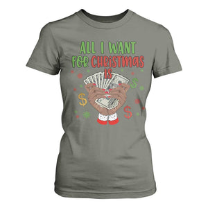 Funny All I Want For Christmas Is Money T Shirt For Women Xmas Melanin Black African American Hands TS11 Military Green Print Your Wear
