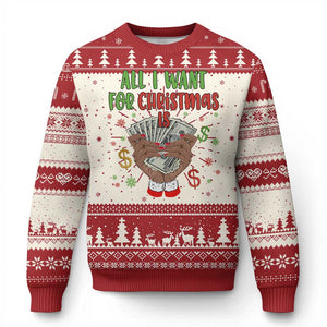 Funny All I Want For Xmas Is Money Ugly Christmas Sweater Xmas Melanin Black African American Hands TS11 Red Print Your Wear
