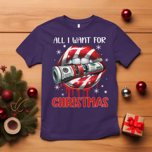Funny All I Want For Christmas Is Money T Shirt Candy Cane Lips TS11 Purple Print Your Wear