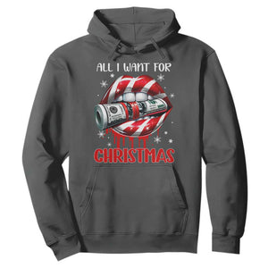 Funny All I Want For Christmas Is Money Hoodie Candy Cane Lips TS11 Dark Heather Print Your Wear