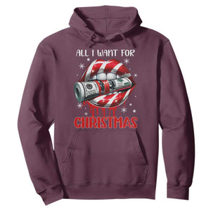 Funny All I Want For Christmas Is Money Hoodie Candy Cane Lips TS11 Maroon Print Your Wear