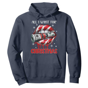 Funny All I Want For Christmas Is Money Hoodie Candy Cane Lips TS11 Navy Print Your Wear