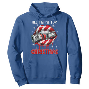Funny All I Want For Christmas Is Money Hoodie Candy Cane Lips TS11 Royal Blue Print Your Wear