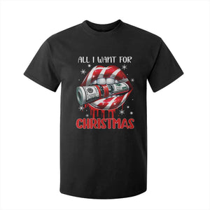 Funny All I Want For Christmas Is Money T Shirt For Kid Candy Cane Lips TS11 Black Print Your Wear