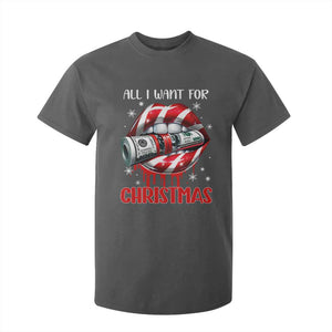 Funny All I Want For Christmas Is Money T Shirt For Kid Candy Cane Lips TS11 Dark Heather Print Your Wear