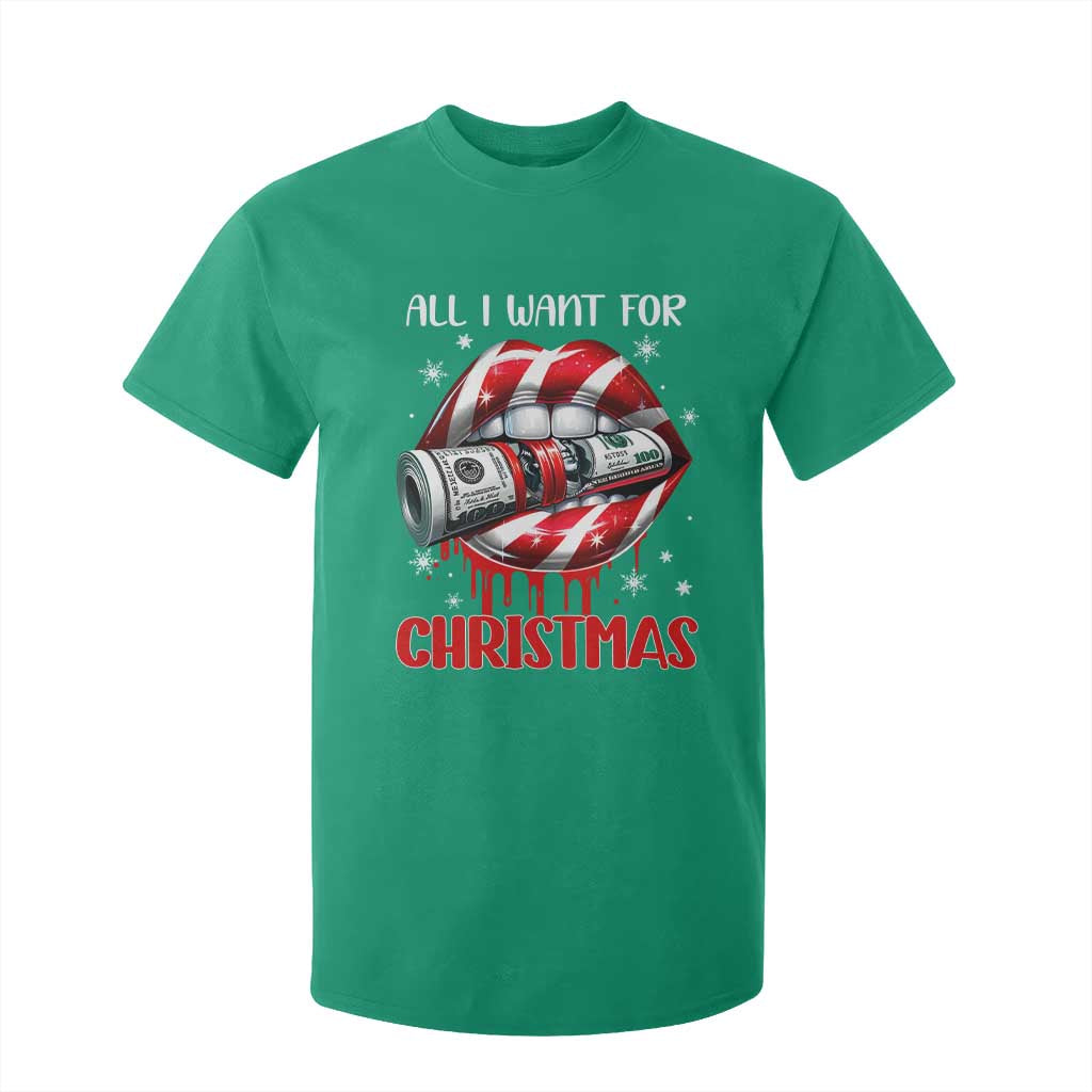 Funny All I Want For Christmas Is Money T Shirt For Kid Candy Cane Lips TS11 Irish Green Print Your Wear