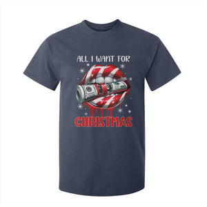 Funny All I Want For Christmas Is Money T Shirt For Kid Candy Cane Lips TS11 Navy Print Your Wear