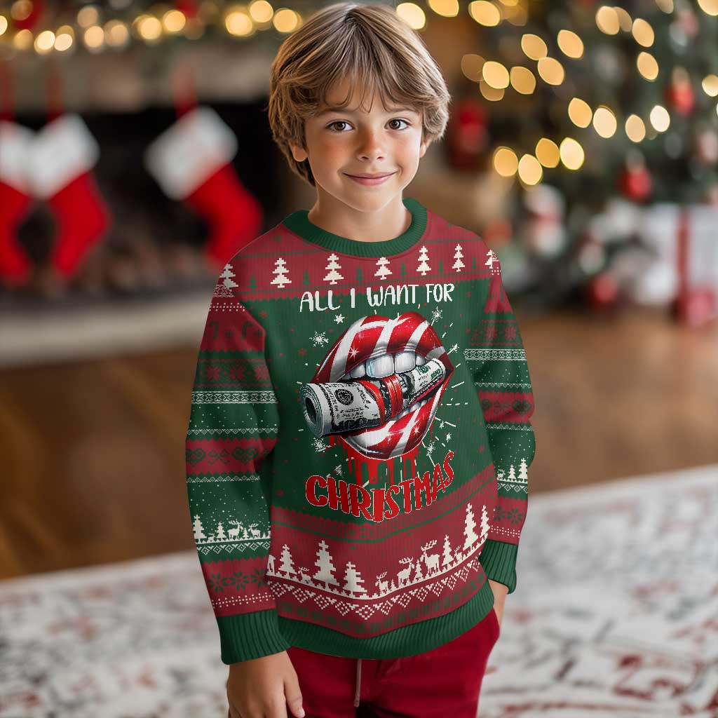 Funny All I Want For Xmas Is Money Ugly Christmas Sweater Candy Cane Lips TS11 Christmas Print Your Wear
