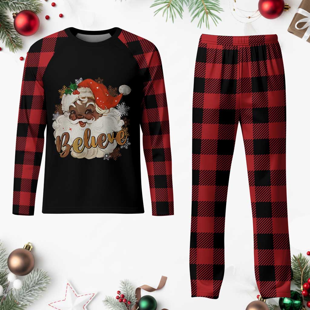 Funny Retro Black Santa Xmas Plaid Pajama Set Believe African American Xmas TS11 Buffalo Plaid Print Your Wear