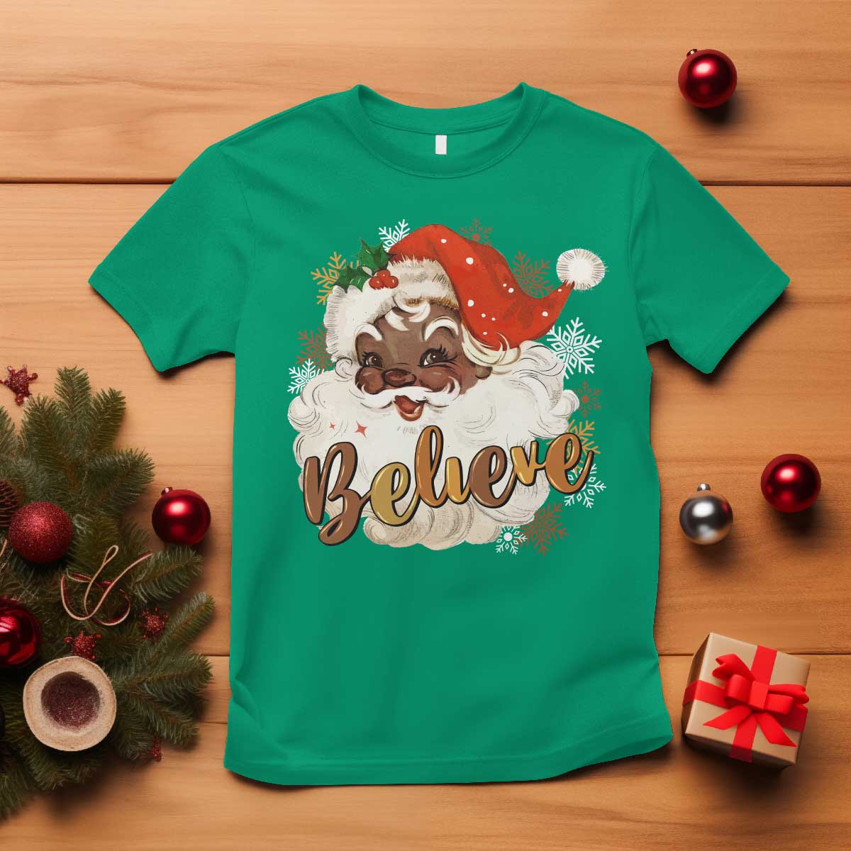 Funny Retro Black Santa Christmas T Shirt Believe African American Xmas TS11 Irish Green Print Your Wear