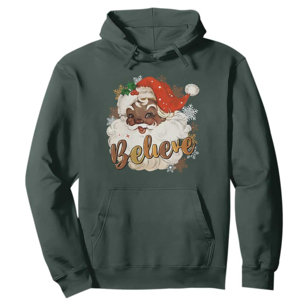 Funny Retro Black Santa Christmas Hoodie Believe African American Xmas TS11 Dark Forest Green Print Your Wear