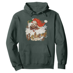 Funny Retro Black Santa Christmas Hoodie Believe African American Xmas TS11 Dark Forest Green Print Your Wear