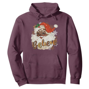 Funny Retro Black Santa Christmas Hoodie Believe African American Xmas TS11 Maroon Print Your Wear